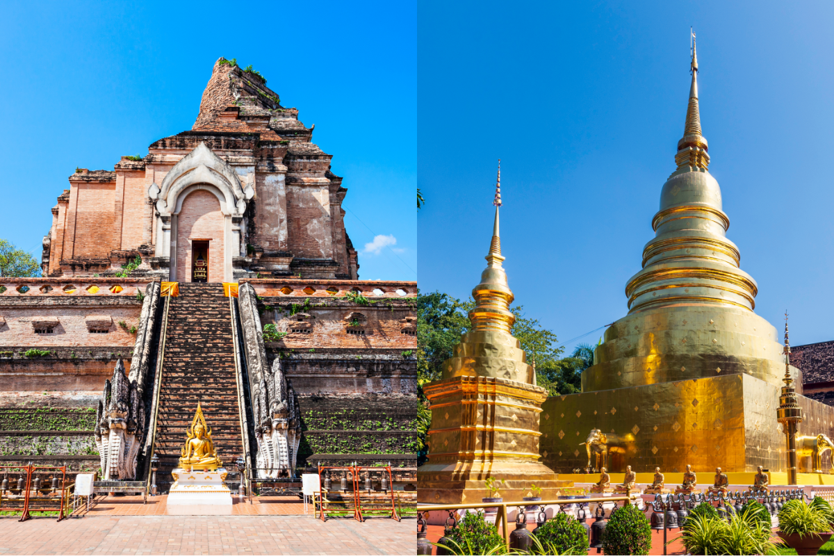 市内の有名寺院（ワット・チェディルァン、ワット・プラシン）を観光