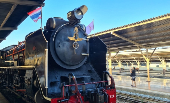 蒸気機関車で行く！世界遺産アユタヤ 遺跡3つ + 象乗り体験 