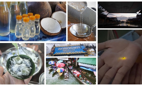 タイの暮らしに触れる！ココナッツオイル＆タイ伝統菓子「カノムトム」作り＋アンパワー水上マーケット＆ホタルナイトクルーズ