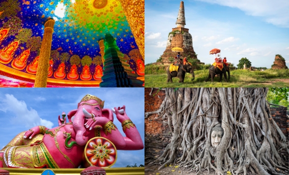 世界遺産アユタヤ+象乗り+フォトジェニックツアー  ピンクガネーシャ(ワットサマーン)+ワットパクナム