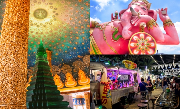 【午後発】バンコクのフォトジェニック巡り ピンクの巨大ガネーシャ + ワット・パクナム +ジョッドフェアーズ ラチャダーナイトマーケット