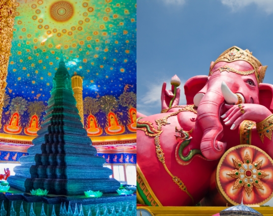 【午前発】バンコクのフォトジェニック・ハイライト  ピンクの巨大ガネーシャ ワット・サマーン  + ワット・パクナム