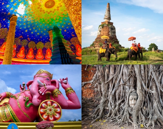 世界遺産アユタヤ+象乗り+フォトジェニックツアー  ピンクガネーシャ(ワットサマーン)+ワットパクナム
