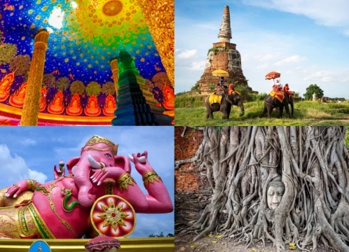 世界遺産アユタヤ+象乗り+フォトジェニックツアー  ピンクガネーシャ(ワットサマーン)+ワットパクナム