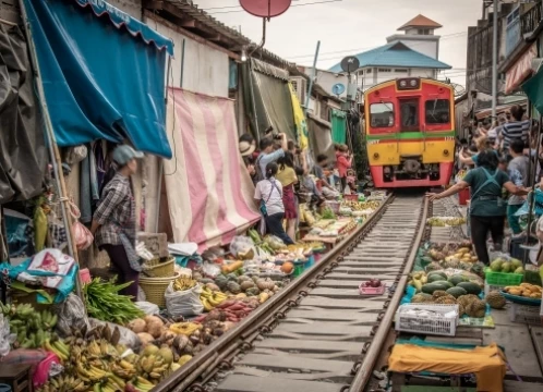 メークロン線路市場+ワット・パクナム+世界遺産・アユタヤ+ジョッドフェアーズ ラチャダー ナイトマーケット＜スリル満点！メークロン線乗車体験付き/象乗り体験 or 水上マーケット 選択可＞