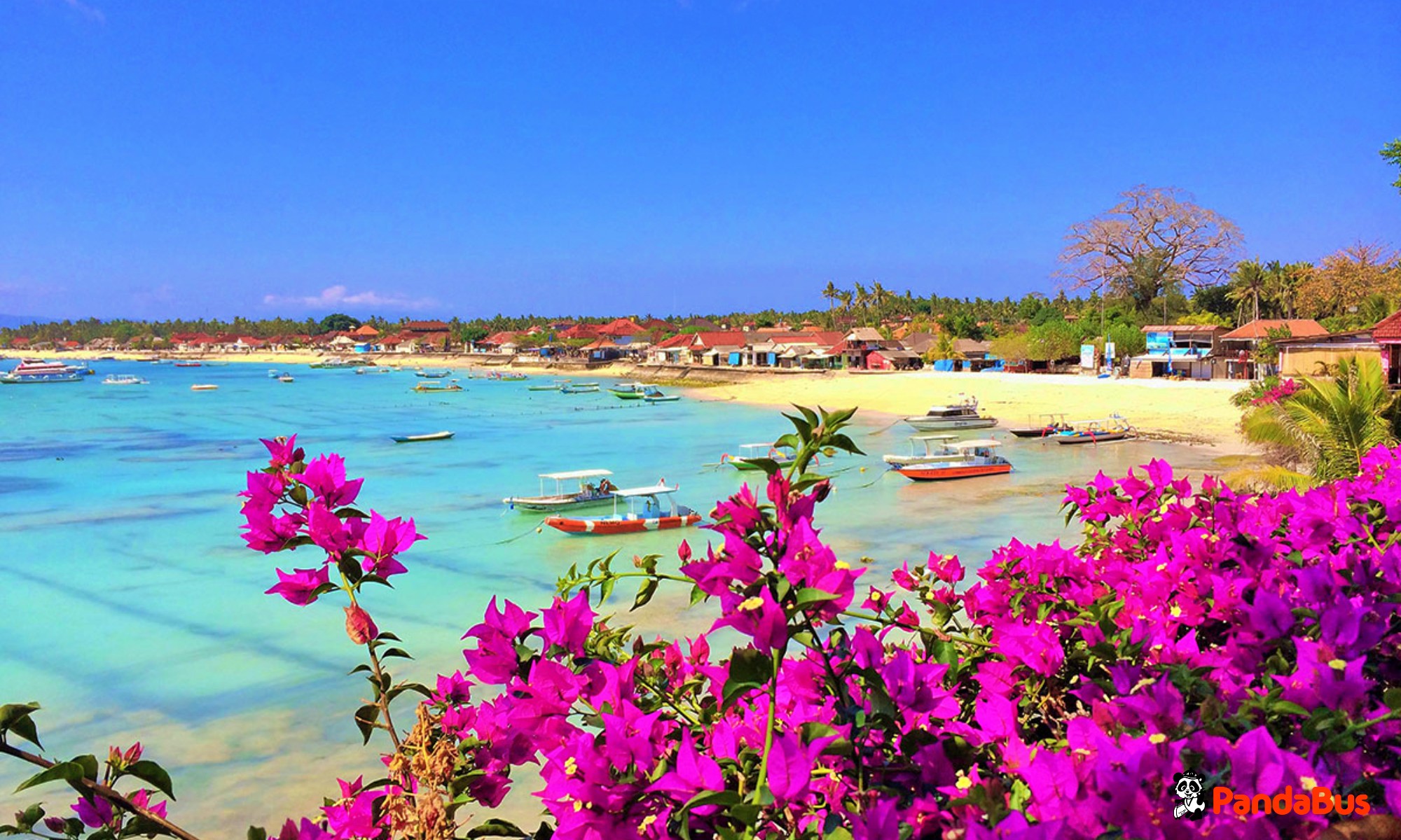 スピードボートでレンボガン島出発